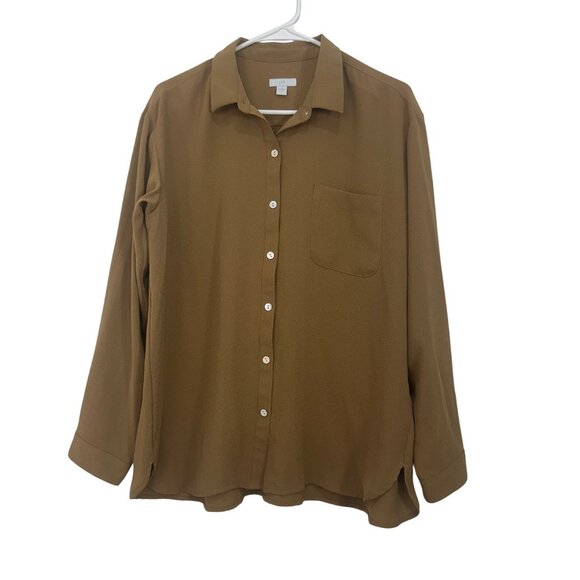 J. Jill Womens Button-Down Long Sleeve Tunic Top Size Medium Brown Relaxed Fit - Picture 1 of 13